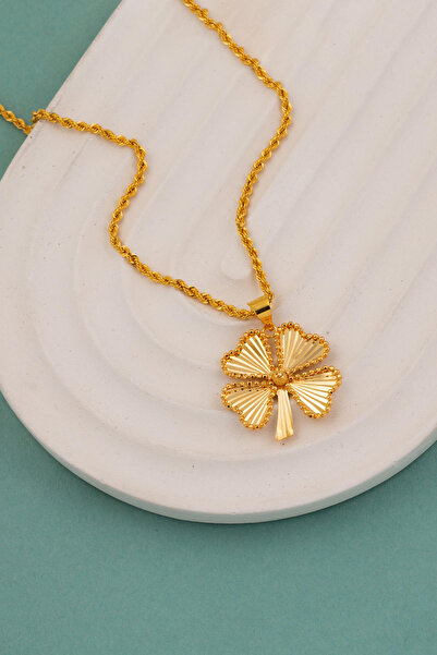 Bilezikci 22 Ayar Işıltılı Yonca Altın Kolye 3 cm. Çaplı