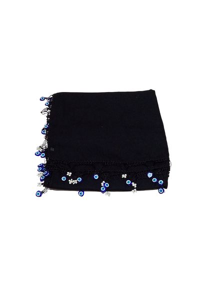 Kaşmir Blue Trend Handcrafted Crochet Embroidered Writing Evil Eye Beaded Money Sequin Writing
