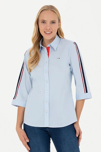 U.S. Polo Assn. Cămașă cu mânecă scurtă albastru deschis pentru femei 50264293 -vr003