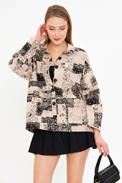 armonika Women's Stone Print Pocket Detail Shirt Jacket Arm-25K 001071