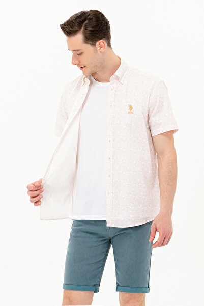 U.S. Polo Assn. Ανδρικό κοντομάνικο πουκάμισο Camel 50264417-VR015