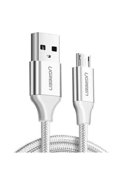 Ugreen Micro Usb Örgülü Data Ve Şarj Kablosu Beyaz 1 Metre