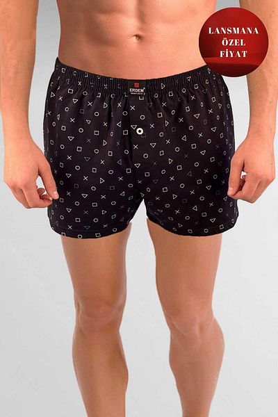 ERDEM İÇ GİYİM Erdem Navy Blue Combed Boxer - 1400YPS με στάμπα και σχέδιο