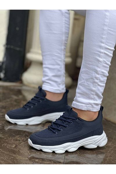 BOA Ανδρικά παπούτσια casual με ψηλή σόλα Navy Blue Suede - Lace-up Kb 707