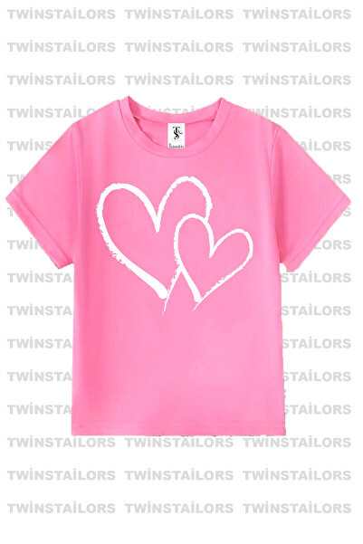 twins tailors Heart Printed 3 Pack Ροζ-γκρι-μπλε T-shirt για κορίτσια