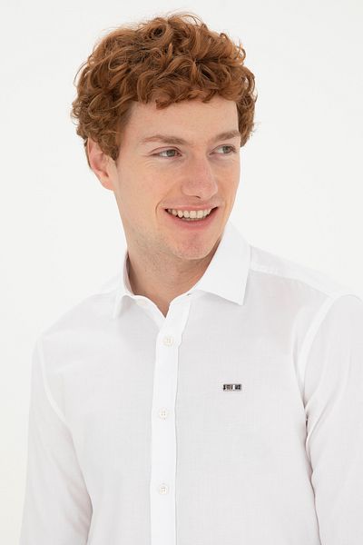 U.S. Polo Assn. Ανδρικό λευκό μακρυμάνικο πουκάμισο Basic 50282608 -VR013