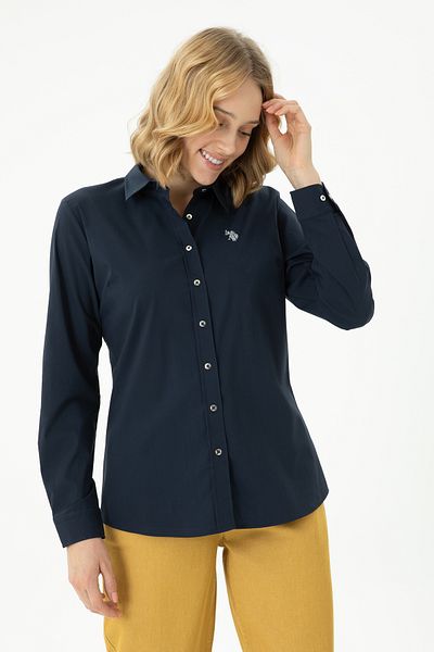 U.S. Polo Assn. Cămașă de bază cu mânecă lungă albastru bleumarin pentru femei 50271264-VR033