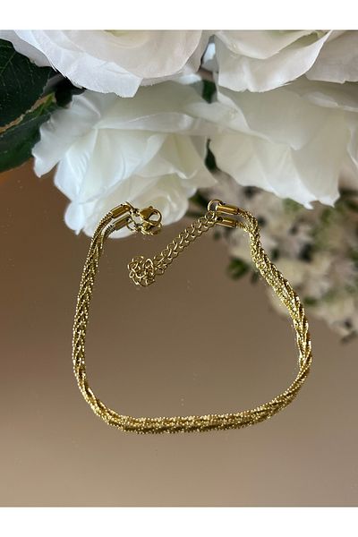 RENGARENG Gold 0.2 cm Steel Twist Bracelet 22cm Additional 5cm