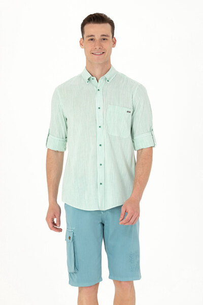 U.S. Polo Assn. Ανδρικό πουκάμισο με πράσινο ριγέ λευκό 50263330-VR054