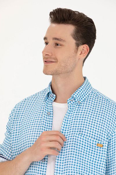 U.S. Polo Assn. Мъжка карирана синя риза 50263586-VR036
