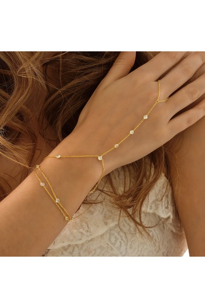 Queen Silver Jewelry 925 ayar gümüş bilek kısmı 3 zincirli zirkon taşlı şahmeran