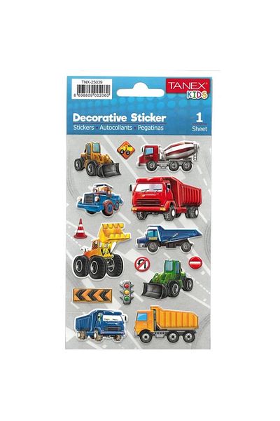 Tanex Tnx-25039 Kids Decorative Labels - Construction Trucks Series - 1 Piece