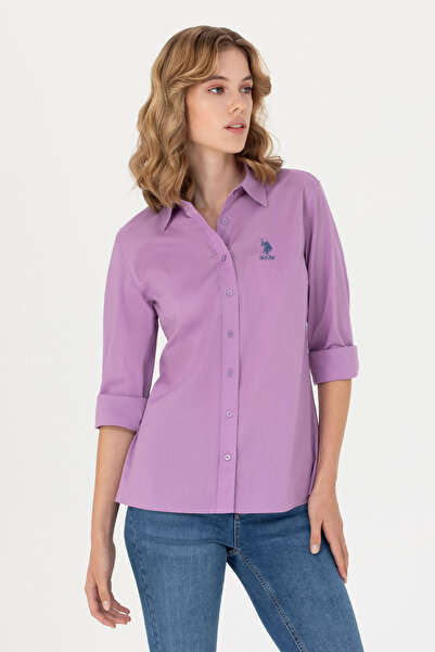 U.S. Polo Assn. قميص أساسي أرجواني بأكمام طويلة للنساء 50271266-VR034