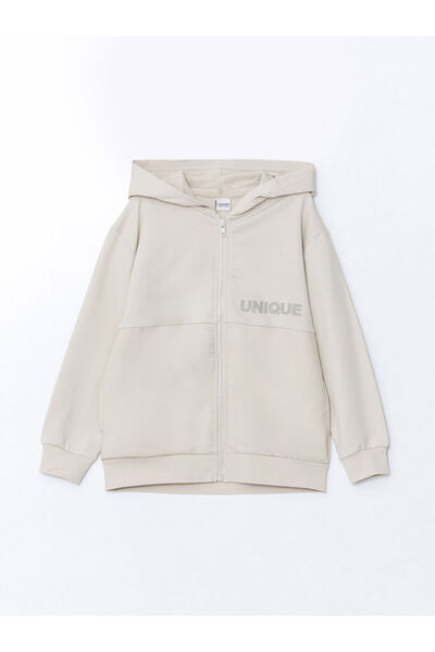 LC Waikiki Hanorac cu fermoar pentru băiat cu glugă bej LCW Kids