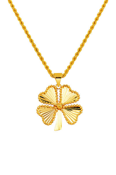 Bilezikci 22 Ayar Işıltılı Yonca Altın Kolye 3 cm. Çaplı