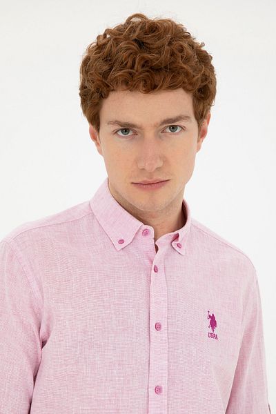 U.S. Polo Assn. قميص رجالي بأكمام طويلة باللون البنفسجي 50283810 -VR037