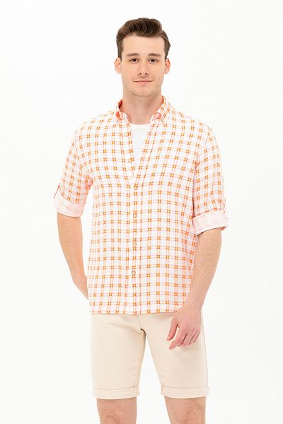 U.S. Polo Assn. Brick Colored Men's Shirt - Checked Design 50263337 -VR031