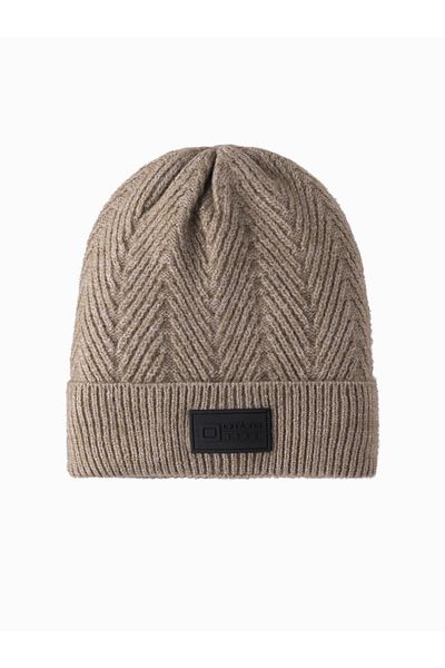 OMBRE Herren-Strickmütze aus Pullovergewebe mit Aufnäher - Asche V6 OM-ACWH-0122