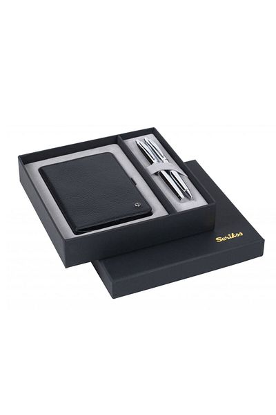 Scrikss Black Chrome Passport Holder - 35 Fountain Ballpoint Pen Dr223