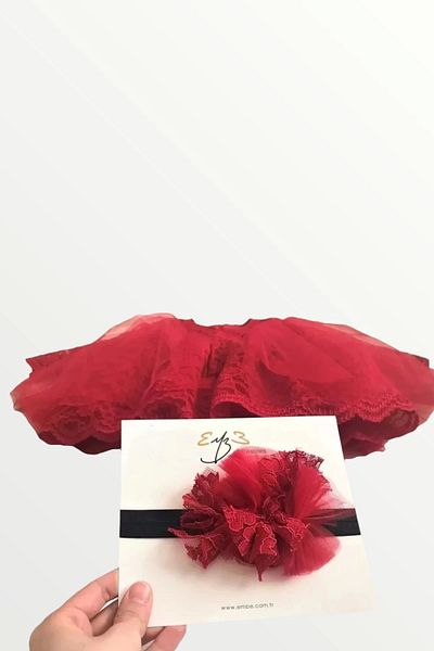 EMBE Baby Girl Burgundy Special Design Tulle, Fluffy, Guipure Birthday Dress
