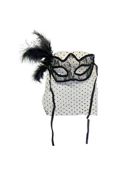 nuit dose Black Color Black Polka Dot Veil and Pearls Party Mask