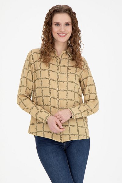 U.S. Polo Assn. Дамска риза с дълъг ръкав в пясъчен цвят 50272138-VR085