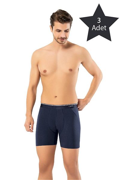 ERDEM İÇ GİYİM Erdem Navy Blue 3 τεμαχίων βαμβακερό ελαστάν μακρύ μπόξερ 1470
