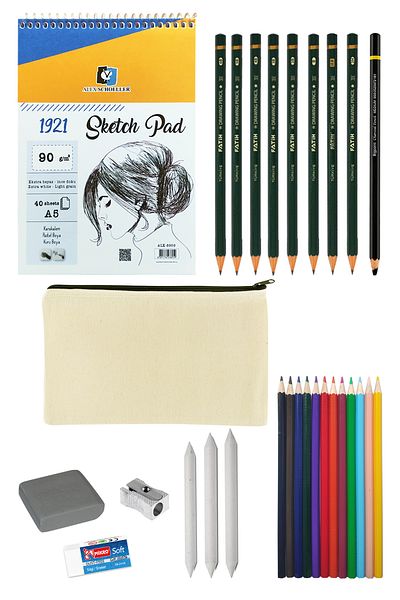 ACUTO Alex Schoeller A5 Sketchbook Canvas Paintable Cloth Bag Gouache Graded Charcoal Drawing Set