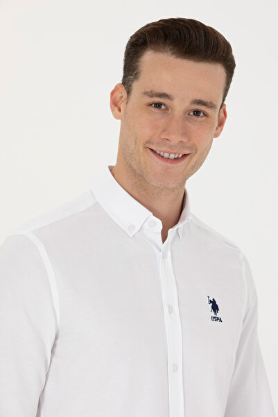 U.S. Polo Assn. Ανδρικό λευκό μακρυμάνικο πουκάμισο Basic 50277310-VR013