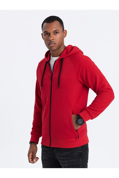 OMBRE Aufgeknöpftes Herren-Kapuzensweatshirt - rot V6 OM-SSZP-0124 L