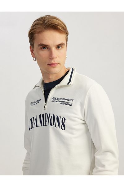 Koton Half Zipper Embroidered Long Sleeve Sweatshirt