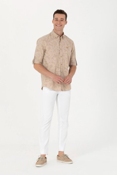 U.S. Polo Assn. Cămașă cu mânecă lungă Camel pentru bărbați 50263598-VR015