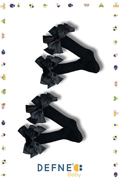 Defne Baby زوجان من جوارب الركبة القطنية للفتيات والأطفال مع شريط