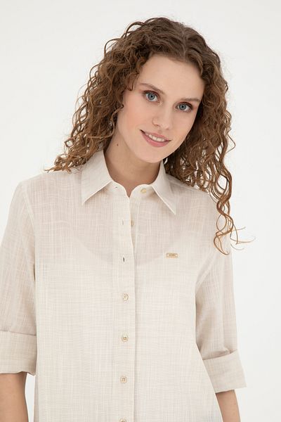 U.S. Polo Assn. Cămașă de damă kaki deschis - mânecă lungă, model 50283751 -VR183