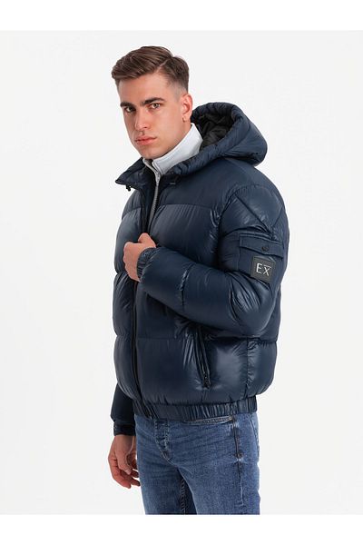 OMBRE Warm men's puffer jacket with welts - navy blue V2 OM-JAHP-0207 S