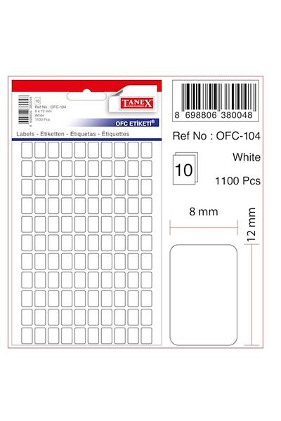 Tanex Ofc-104 8X12Mm White Office Tag 10Pcs