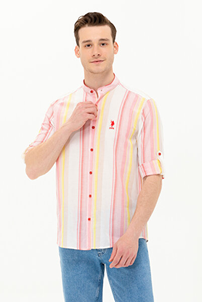 U.S. Polo Assn. Men's Red Striped White Shirt 50264080 -Vr030