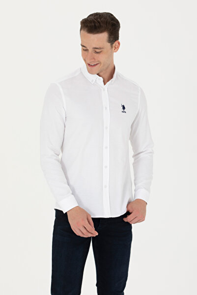 U.S. Polo Assn. Ανδρικό λευκό μακρυμάνικο πουκάμισο Basic 50277310-VR013
