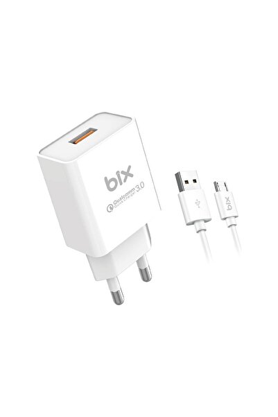 Bix Bx-m18qta 18w Qualcomm 3.0 Hızlı Şarj Adaptörü Ve Micro Usb Şarj Kablosu 1 Metre