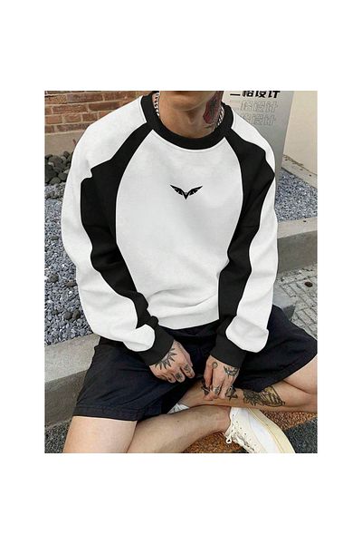 aynewmoda Casual Color Block Sweatshirt for Unisex - Loose Fit, Long Sleeve, Round Neck,