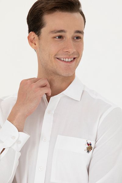 U.S. Polo Assn. Ανδρικό λευκό μακρυμάνικο πουκάμισο 50272412 -VR013