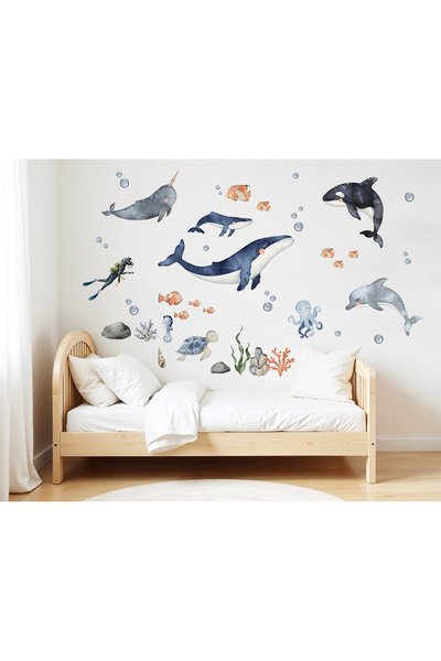 Happy Kid Rooms Deniz Canlıları Okyanus Yaşamı Balina Çocuk Odası Duvar Sticker