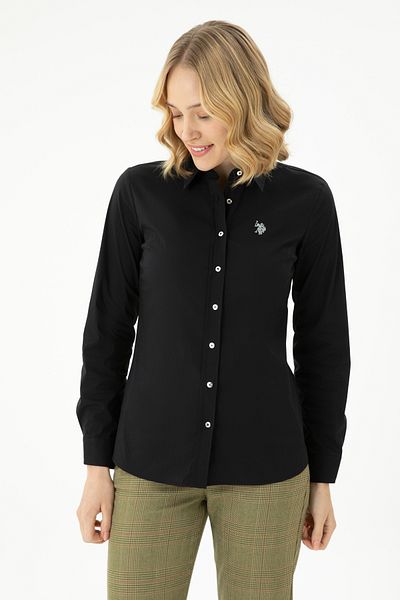 U.S. Polo Assn. Cămașă neagră de bază cu mânecă lungă pentru femei 50271264-VR046