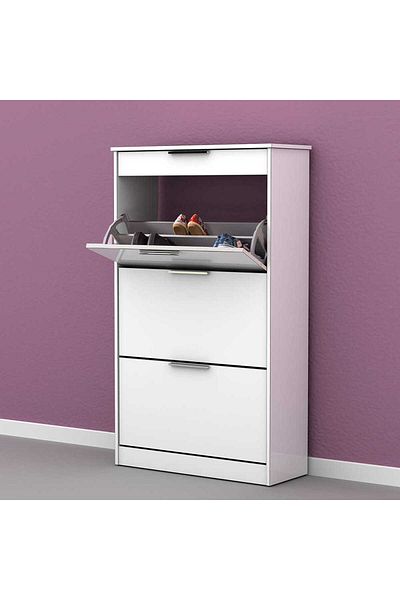 Adore Pantofar Adore Extra, 3 compartimente, capacitate 18 perechi incaltaminte, 75 x 128 x 29 cm - Alb