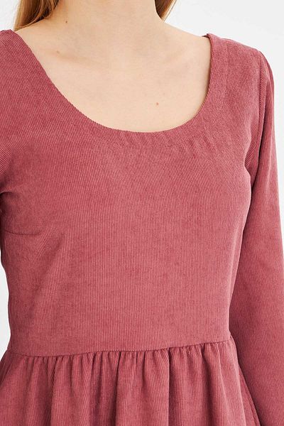 armonika Dusty Rose Midi Velvet Dress - U-Neck, Zip Back and Elastic Waist Arm-25K 001103