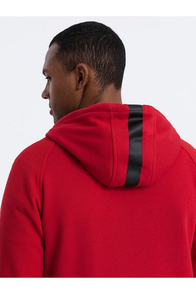 OMBRE Aufgeknöpftes Herren-Kapuzensweatshirt - rot V6 OM-SSZP-0124 L