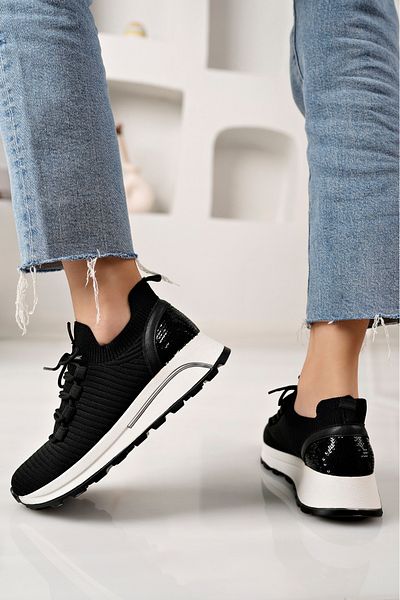 moda sara Tricotaj cu model cu paiete negre Pantofi sport