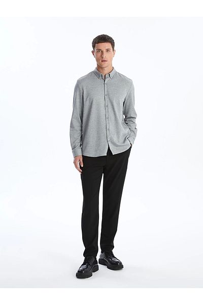LC Waikiki Ανδρικό πουκάμισο με μακρυμάνικο γκρι LCW Vision Slim Fit