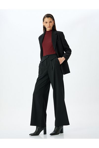 Koton High Waist Straight Wide Leg Pants with Belt Detail