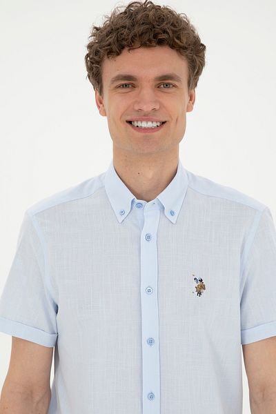 U.S. Polo Assn. Мъжка синя риза с къс ръкав 50282582-VR036